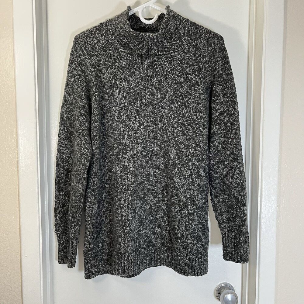 LL Bean Sweater Mens Sz L  Gray Henley Mock Neck Cotton Pullover